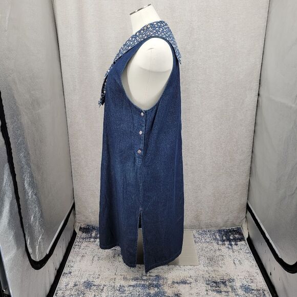 Vintage 90s Denim Blue Jean Maxi Dress Star Print Bandana Collar Western - Picture 4 of 13